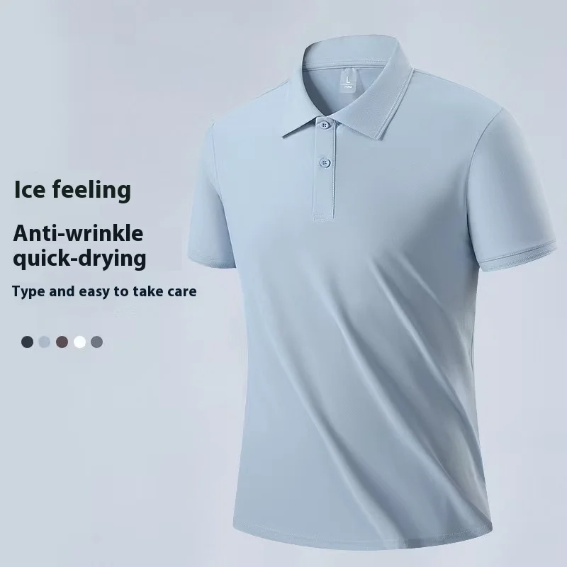 Men’s Summer Solid Pattern Short-Sleeved for Polo Shirt Quick-Drying Casual Work Clothes Group Shirt for Men