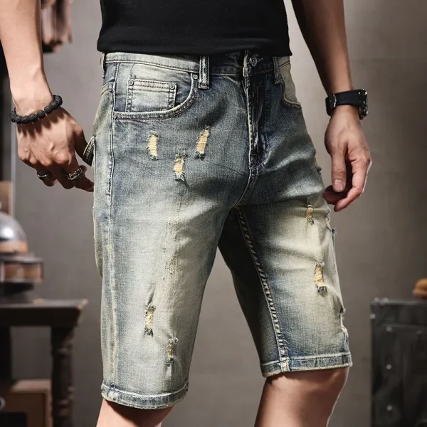 American European Vintage Jeans Shorts Cotton Denim Pants Summer Washed Zipper Fly Design Casual  Shorts for Men - Image 5
