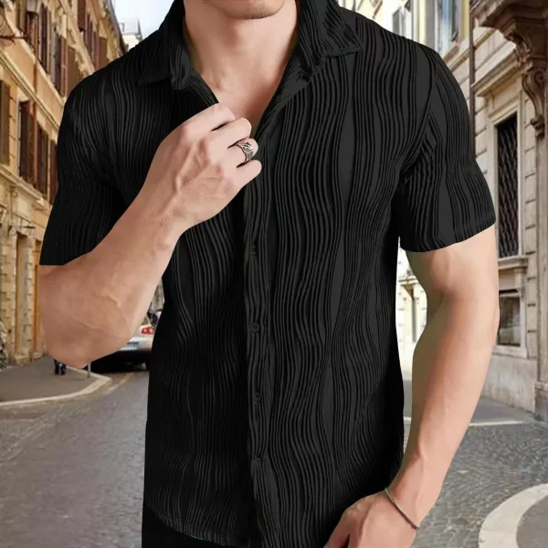 2025 Men's Large Size Cross-Border Casual Short-Sleeved Shirt Breathable Pure Color European American Style 220 Grams Solid - Image 3