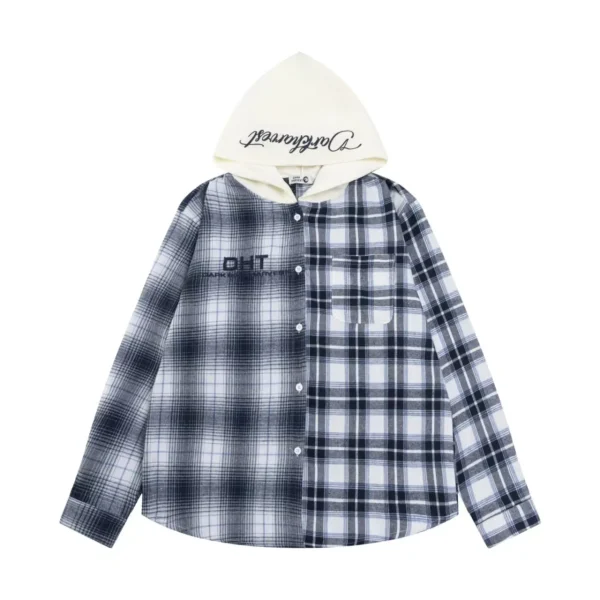 Men's Hoodie High Quality Plaid Shirt Pullover Sweat Wear Contrast Color Hoodies Shirt for Men - Image 4
