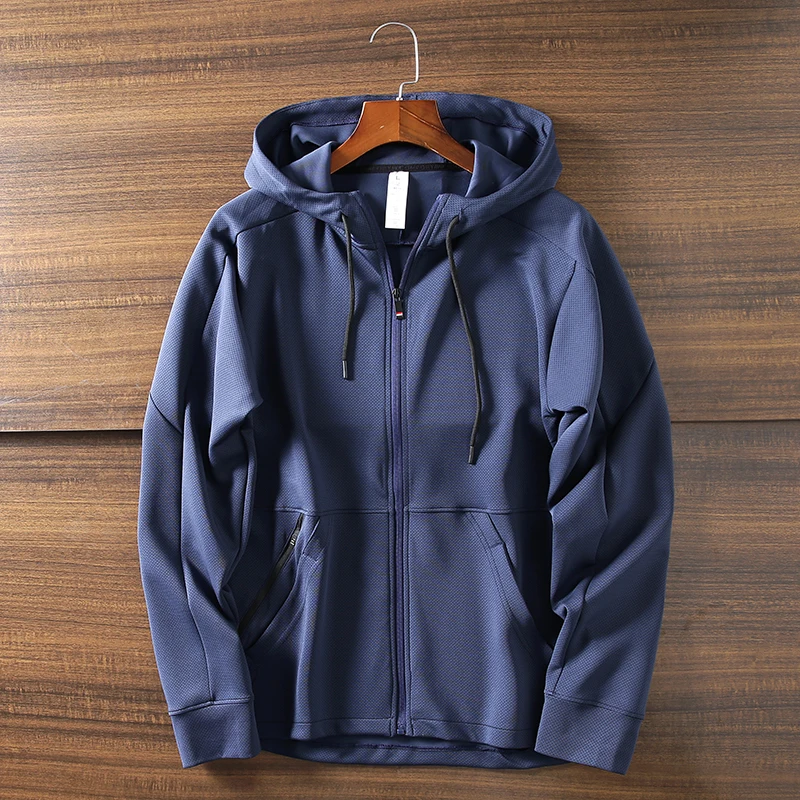 Men’s Casual Sports Micro Fiber Hoodie Solid Pattern Zipper-up Jacket for Autumn Season Digital Printing