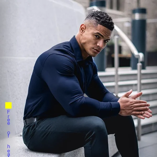 Men's Casual Sports Long-Sleeved Fitness Inner Wear High-Elastic British Trendy Shirt No-Iron Slim Fit Plain Dyed - Image 4