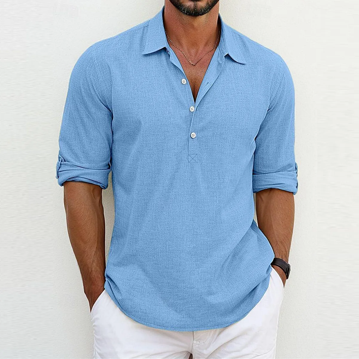2025 Summer European American Men’s Trendy Casual 100% Cotton Shirts Long Sleeve Half Cardigan  Oversized Shirts for Men