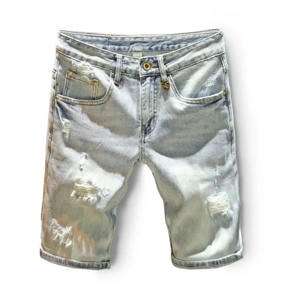 American European Vintage Jeans Shorts Cotton Denim Pants Distressed Washed Zipper Fly  Design Casual  Shorts for Men - Image 5