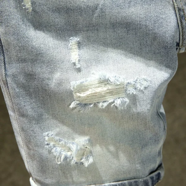 American European Vintage Jeans Shorts Cotton Denim Pants Distressed Washed Zipper Fly  Design Casual  Shorts for Men - Image 4