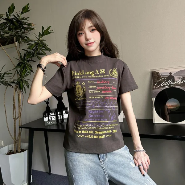 Women's Retro-Printed Short Sleeve T-Shirt High Street Style  Slimming Summer Top National Trend Regular - Image 4