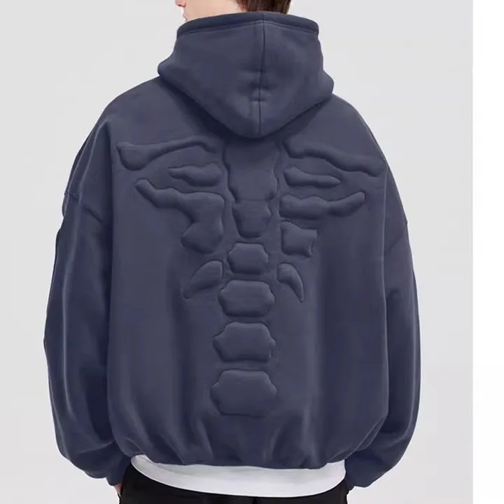 Autumn Winter Men’s High Street Jacket Skeleton Stereo Sponge Embroidered Hooded Sweatshirt Couple Hoodie for Men