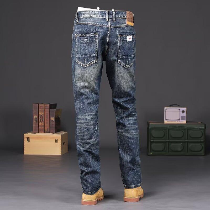 American European Vintage Jeans Pants Cotton Denim Pants Washed Zipper Fly Design Fashion Jeans  Pants for Men