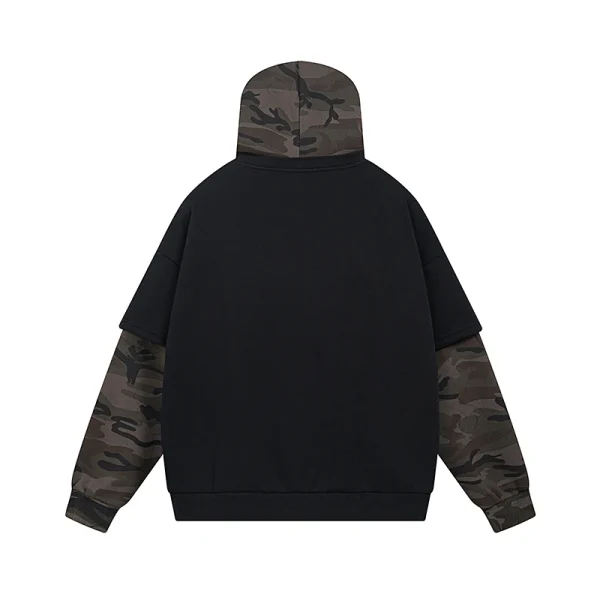 Autumn Winter Retro Style Two-Piece Spliced Camouflage Fleece Hoodies Embroidered Loose Pullover for Men Sweatshirts - Image 4
