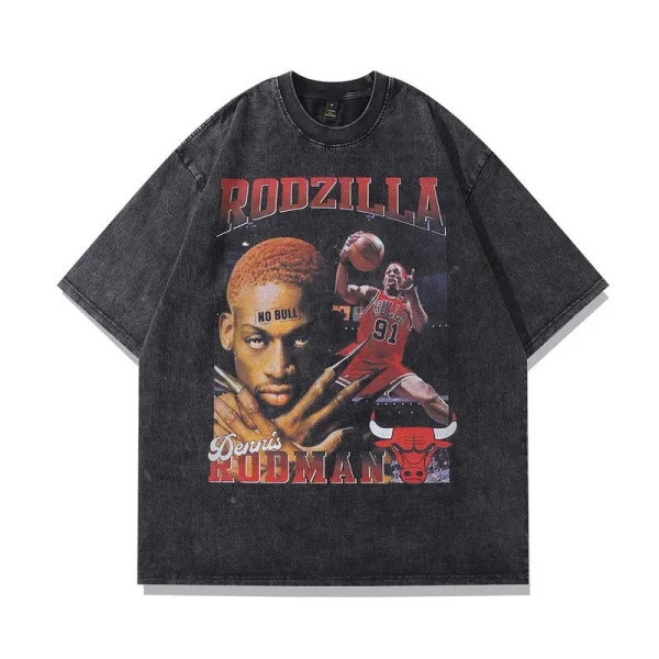 American Street Style Character Retro Ins High Street Washed Vintage Unisex Short Sleeve Loose T-Shirt for Men - Image 3