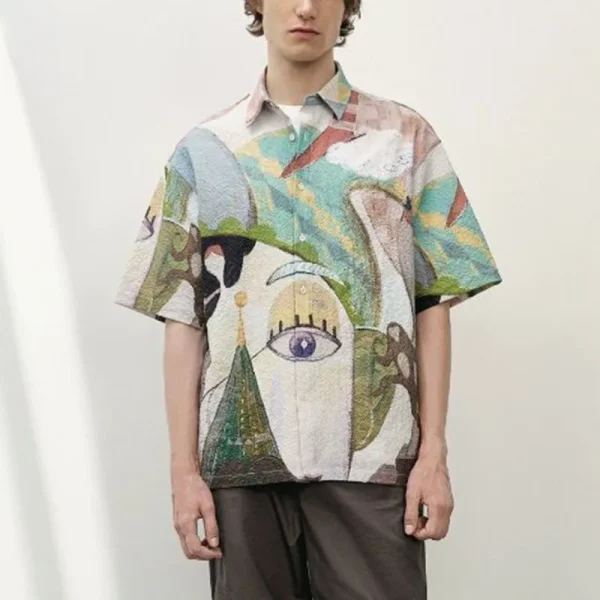 2025 Summer  Linen Shirt Men  Oversized  Artificial Printed Half Sleeve Shirts Plus Size Anti-Shrink Service Shirts for Men - Image 5
