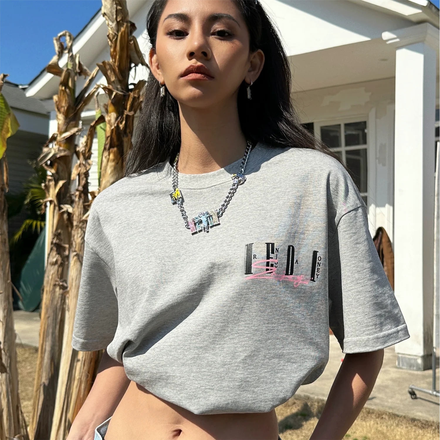 American Female 100% Cotton Casual Trendy T-Shirt Heavyweight T-Shirts Pour Femmes Women’s T-Shirt with Printing