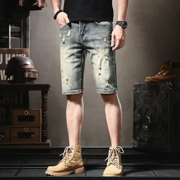 American European Vintage Jeans Shorts Cotton Denim Pants Summer Washed Zipper Fly Design Casual  Shorts for Men - Image 4