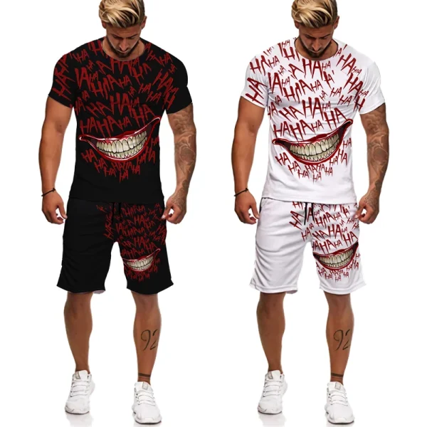 Men's Casual 180 Grams Printed T-Shirt Shorts Set Short Sleeve Loose Fit with 3D Pattern Digital Printing Knitted Fabric - Image 3