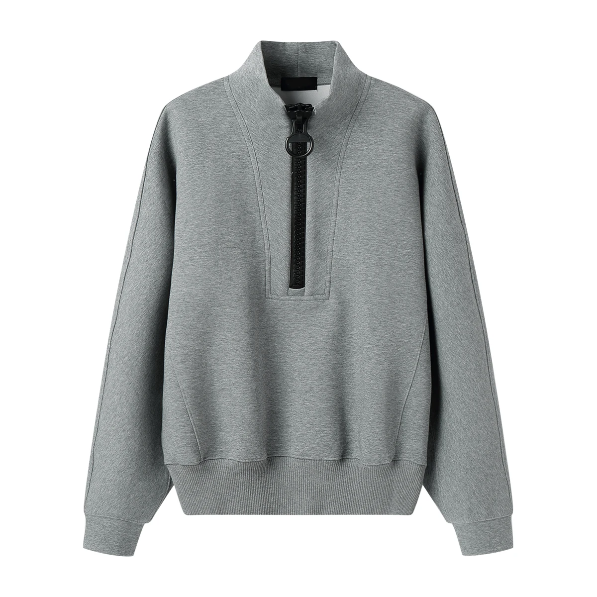 2025 Unisex Korean Style Deconstructed Design Gray Half-Zip Long Sleeve Pullover Sweatshirt Hooded Collar for Autumn