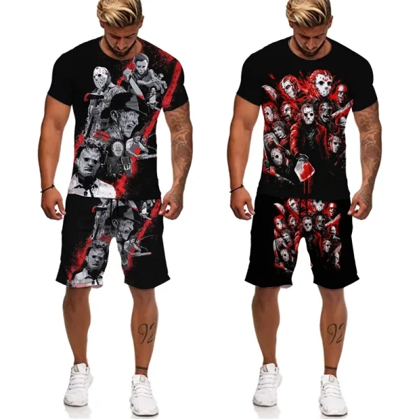 Men's Casual 180 Grams Printed T-Shirt Shorts Set Short Sleeve Loose Fit with 3D Pattern Digital Printing Knitted Fabric - Image 4
