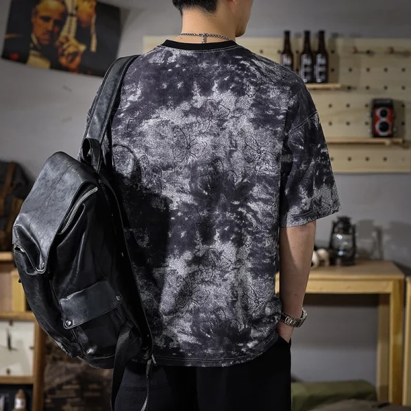 2025 Summer High-End Men's Printed T-Shirt 100% Cotton 220g Solid Loose Plus Size Half Sleeve Cool Feeling - Image 4
