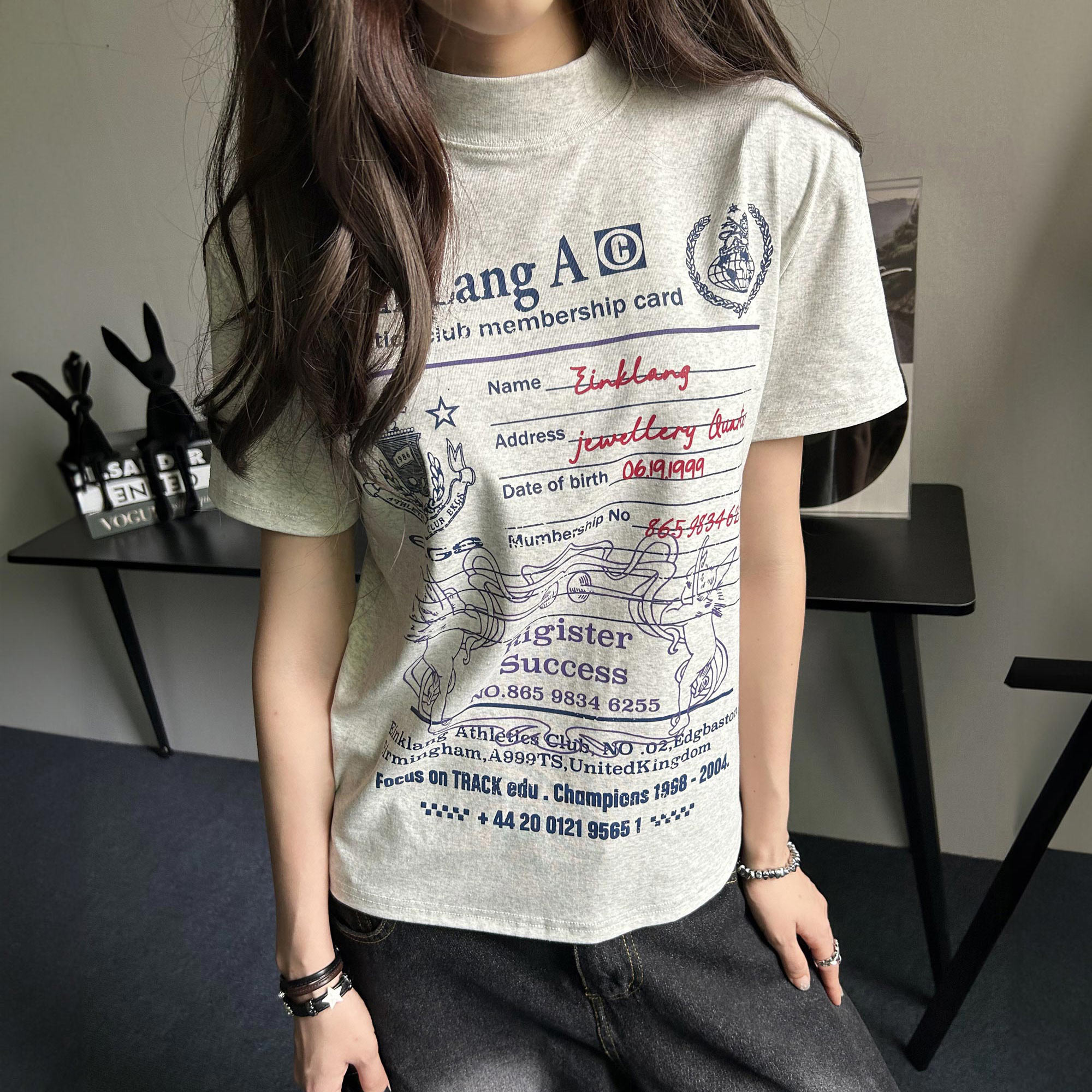 Women’s Retro-Printed Short Sleeve T-Shirt High Street Style  Slimming Summer Top National Trend Regular