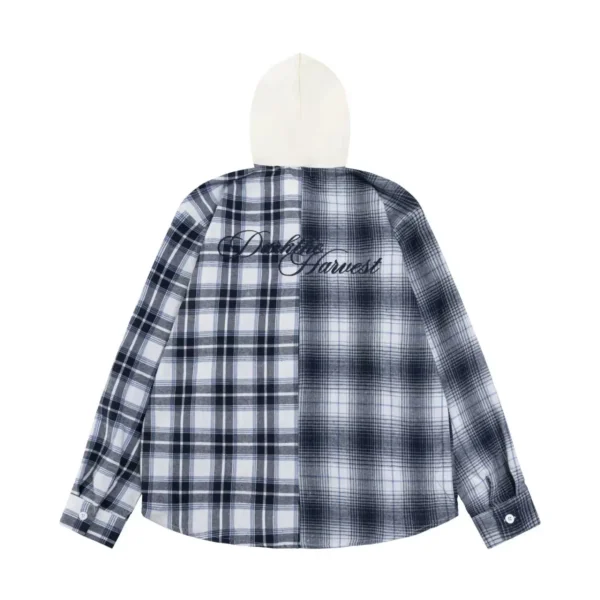 Men's Hoodie High Quality Plaid Shirt Pullover Sweat Wear Contrast Color Hoodies Shirt for Men - Image 6