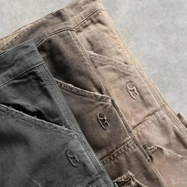 American European Men's Vintage Print Mid-Waist High-Waist Light-Colored Wash Embroidery Oversized Denim Shorts for Summer - Image 3