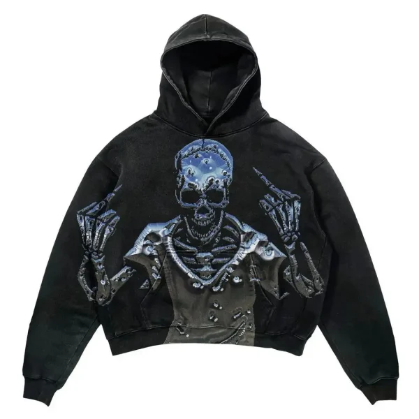 Unisex Acid Wash Knitted Material Hoodie for Winter Casual Rhinestone 1 1 Print Autumn Hooded Collar Direct - Image 3