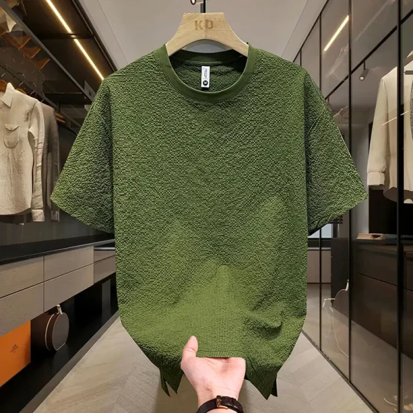 2025 Summer New Release High Quality Men's 180g Ice Silk Short Sleeve T-Shirt 180g Sweatshirt Loose Knitted Fabric Digital Solid - Image 2