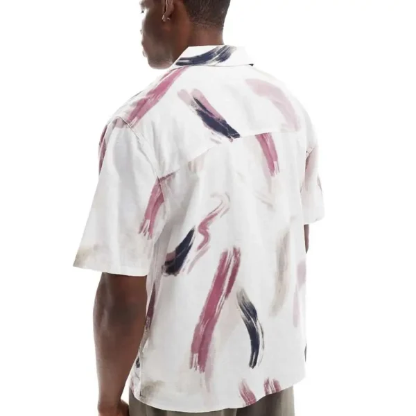 Oversized Linen Half-Sleeve Men's Casual Anti-Shrink Anti-Pilling Abstract Print Button-Up Plus Size Service Available - Image 5