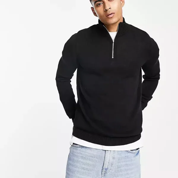 British Style Solid Color Men's Half-Zip Pullover Knit Sweater Casual Loose Long Sleeve Winter Sweater for Men - Image 3