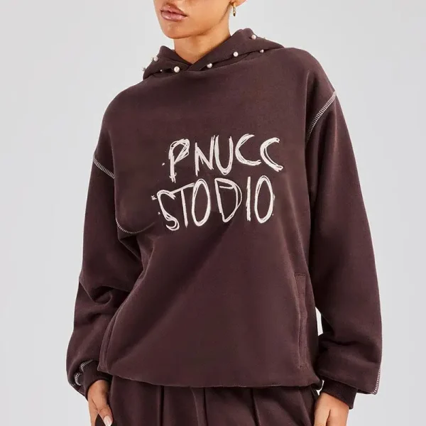 European American Printed Hoodie with Beading at Hood High Quality Plus Sized Women's Sweatshirt Hot Sale  Hoodie for Women - Image 4