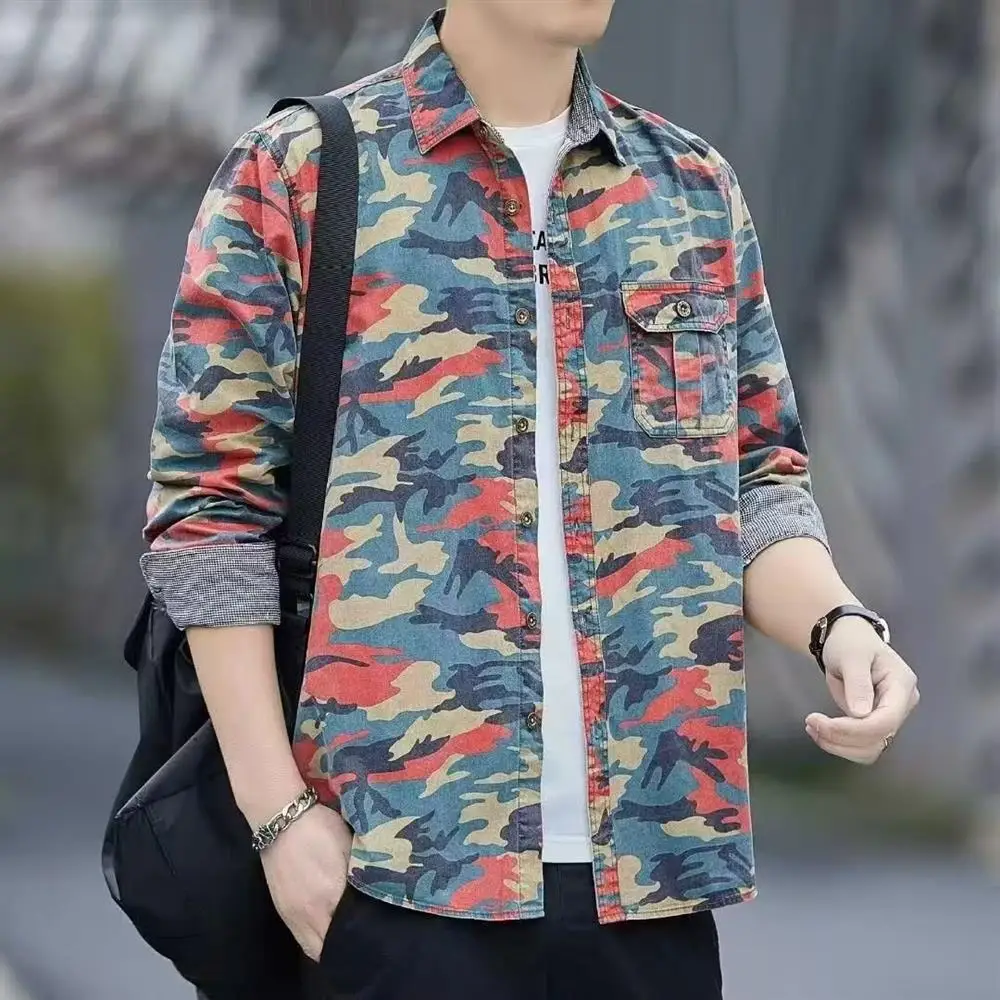 2025 Men’s Camouflage Casual Shirts Printed Long Sleeve Shirts for Men