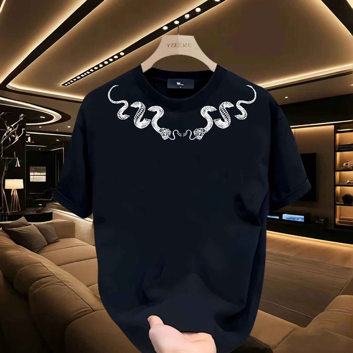 2025 Summer New Style High-End American Street Large Size 100% Cotton Men’s Short-Sleeved T-Shirt Loose Graphic T-Shirts Solid