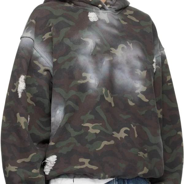 2025 Men's Camo Rock Printed Oversized French Terry Hoodie with Distressing Spray-paint Effect - Image 3