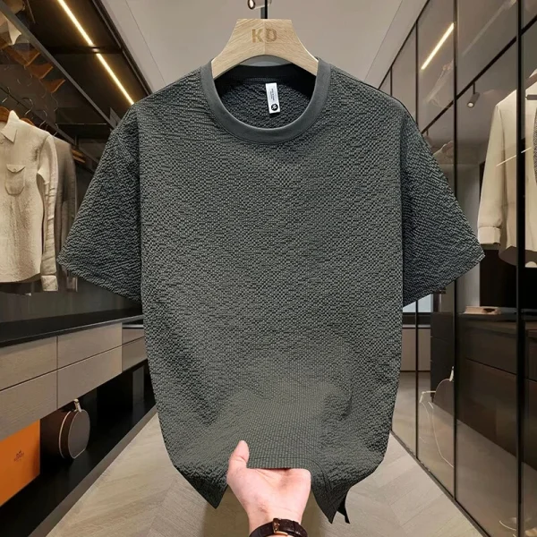2025 Summer New Release High Quality Men's 180g Ice Silk Short Sleeve T-Shirt 180g Sweatshirt Loose Knitted Fabric Digital Solid - Image 4