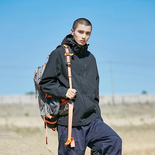 Men's Coated Waterproof Windbreaker Jacket Casual Sports Stand Collar Outdoor Jacket - Image 4