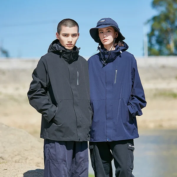 Men's Coated Waterproof Windbreaker Jacket Casual Sports Stand Collar Outdoor Jacket - Image 2