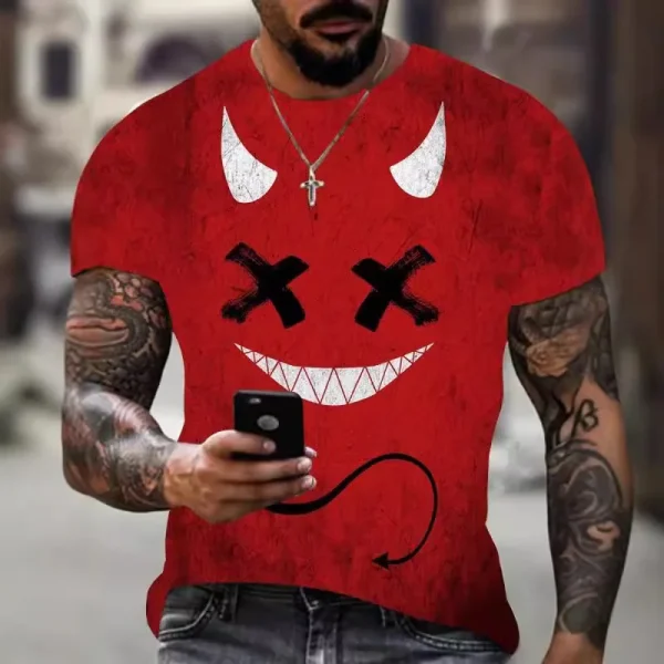2025 Summer Men's Casual Street Fashion 3D Printed for Smiley Face Full Body 180 Grams Knitted Short Sleeve T-Shirt Loose Fit - Image 3