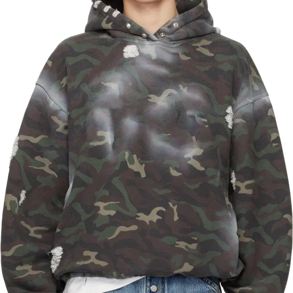 2025 Men's Camo Rock Printed Oversized French Terry Hoodie with Distressing Spray-paint Effect - Image 2