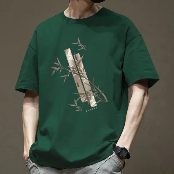 American Fashion Men's Summer Cotton T-Shirt 100% Cotton Printed Neck Short-Sleeved Loose Fit Large Size Top for Men - Image 4
