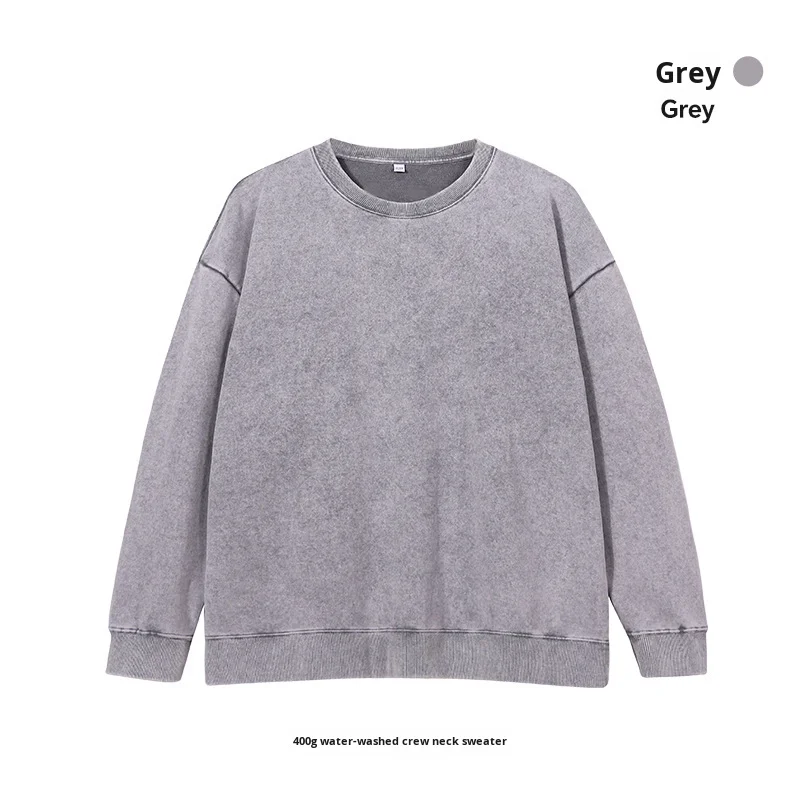 Unisex Large Size  Vintage Sweatshirt for  European American 400g Washed Distressed Round Neck  Loose Fit  Sweatshirt