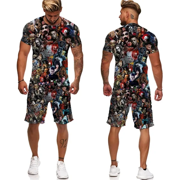 Men's Casual 180 Grams Printed T-Shirt Shorts Set Short Sleeve Loose Fit with 3D Pattern Digital Printing Knitted Fabric - Image 2