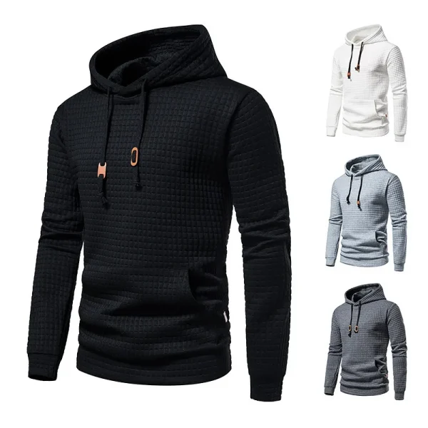 2025 Autumn Winter European American Men's Sweatshirt Long Sleeve Hoodie with Jacquard Solid Color Warm Sports Hooded Jacket - Image 2