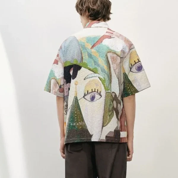 2025 Summer  Linen Shirt Men  Oversized  Artificial Printed Half Sleeve Shirts Plus Size Anti-Shrink Service Shirts for Men - Image 3