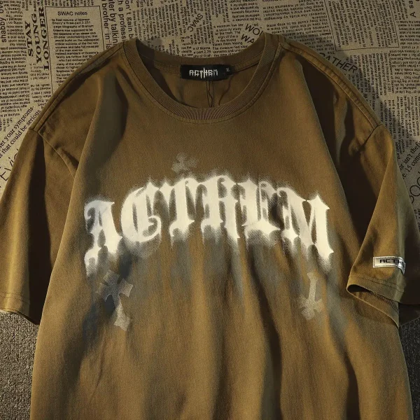 American Retro Hip-Hop Trendy Men's Summer Short-Sleeved Pure Cotton T-Shirt European American High Street Loose Versatile - Image 5