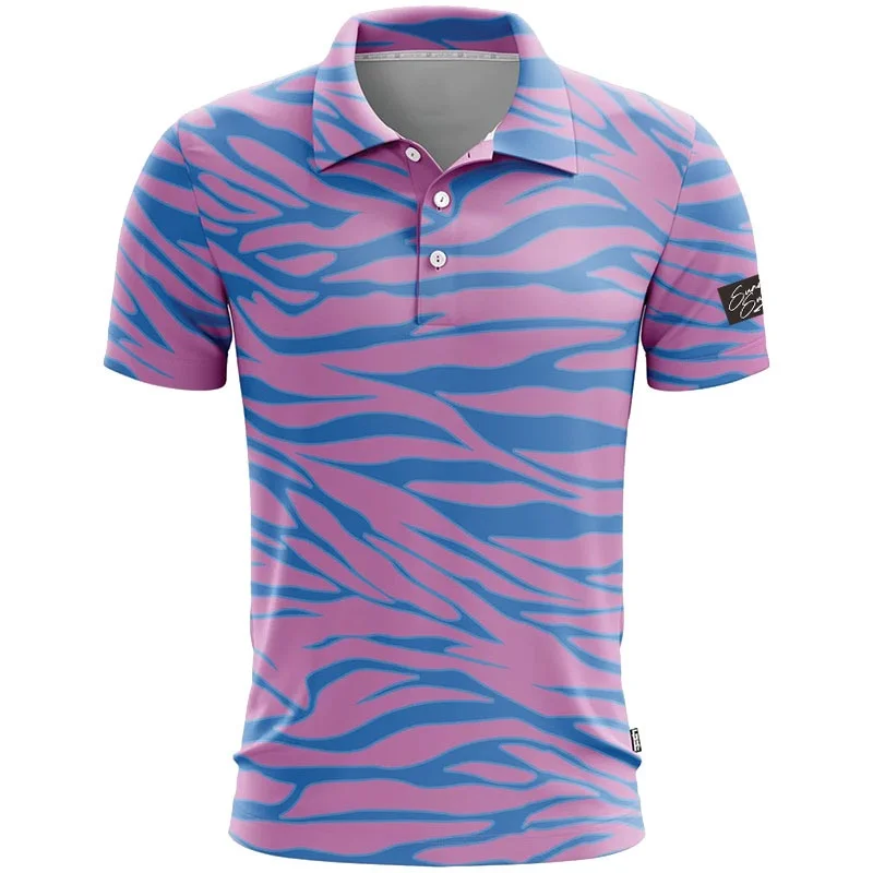 3D Printed Short-Sleeve for Polo Shirt High Quality  Knitted Striped Pattern Dark Colored  Shirt for Men