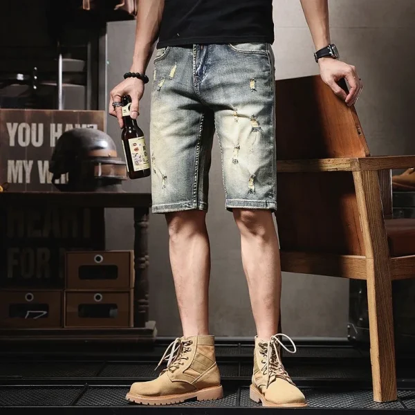 American European Vintage Jeans Shorts Cotton Denim Pants Summer Washed Zipper Fly Design Casual  Shorts for Men - Image 6