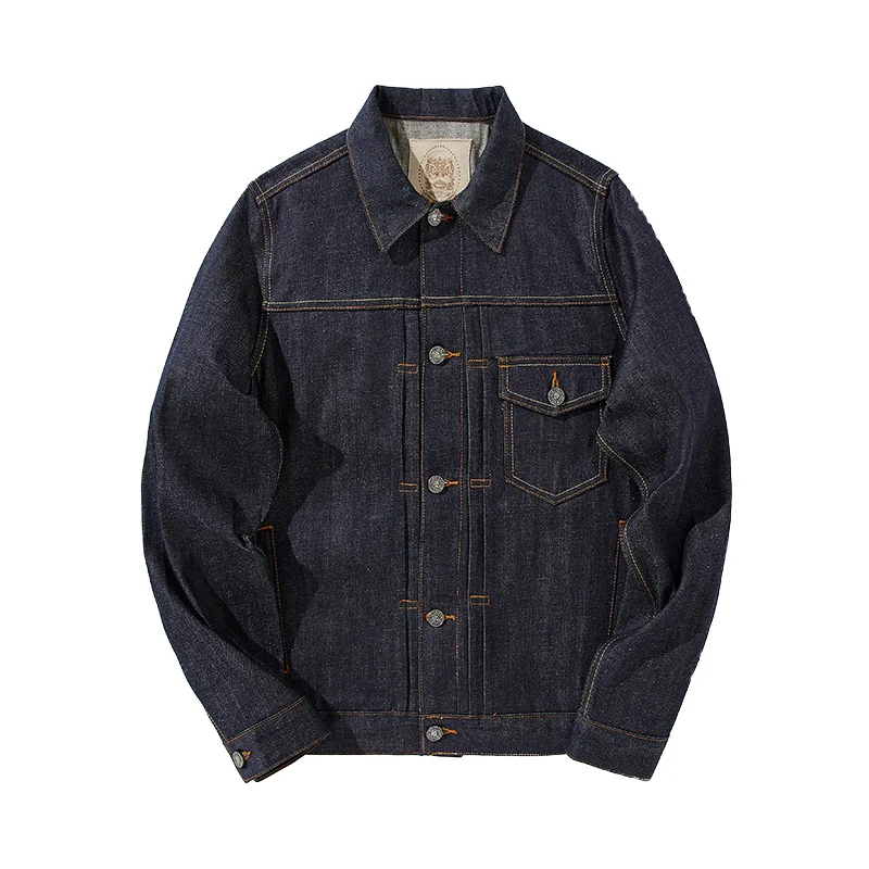 American Vintage Men’s Slim Thick Jean Jacket Original Red Selvedge Denim Dark Blue Streetwear Washed Technics Casual Winter