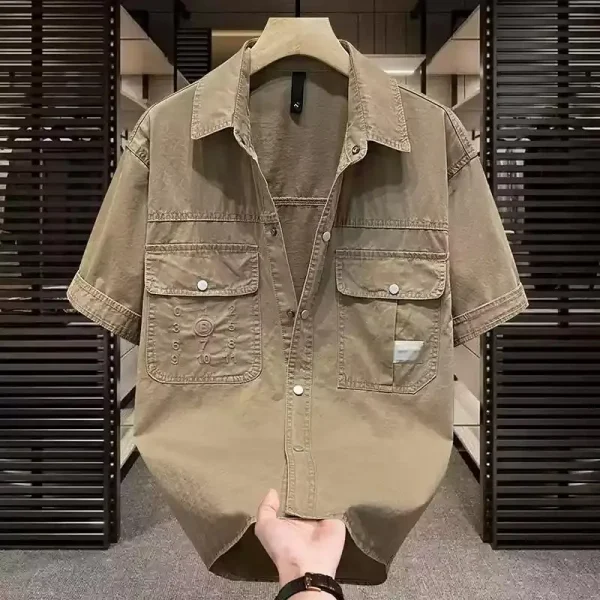 Design Vintage Oversize Men's Denim Shirts High Quality Washed Denim with Patched Pockets Plus Size Vintage Jeans Shirts - Image 3