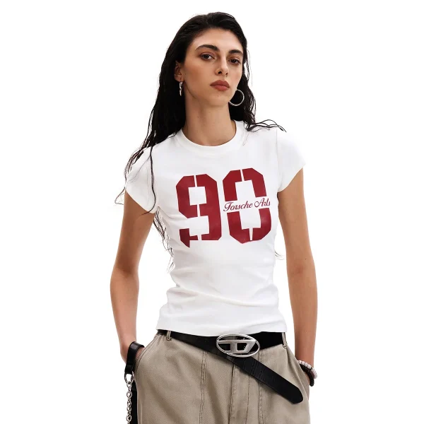 Women's Slim Fit Vintage Sports T-Shirt American Style Hot Girl Jersey Fit Short Sleeve Top Regular Shoulder Summer T-Shirt