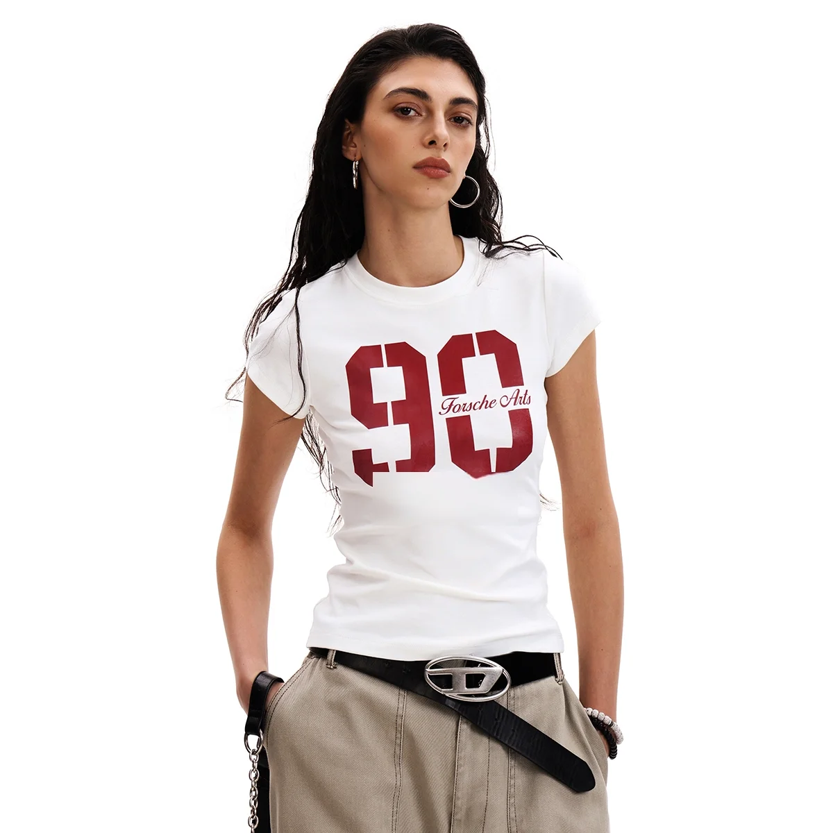 Women’s Slim Fit Vintage Sports T-Shirt American Style Hot Girl Jersey Fit Short Sleeve Top Regular Shoulder Summer T-Shirt