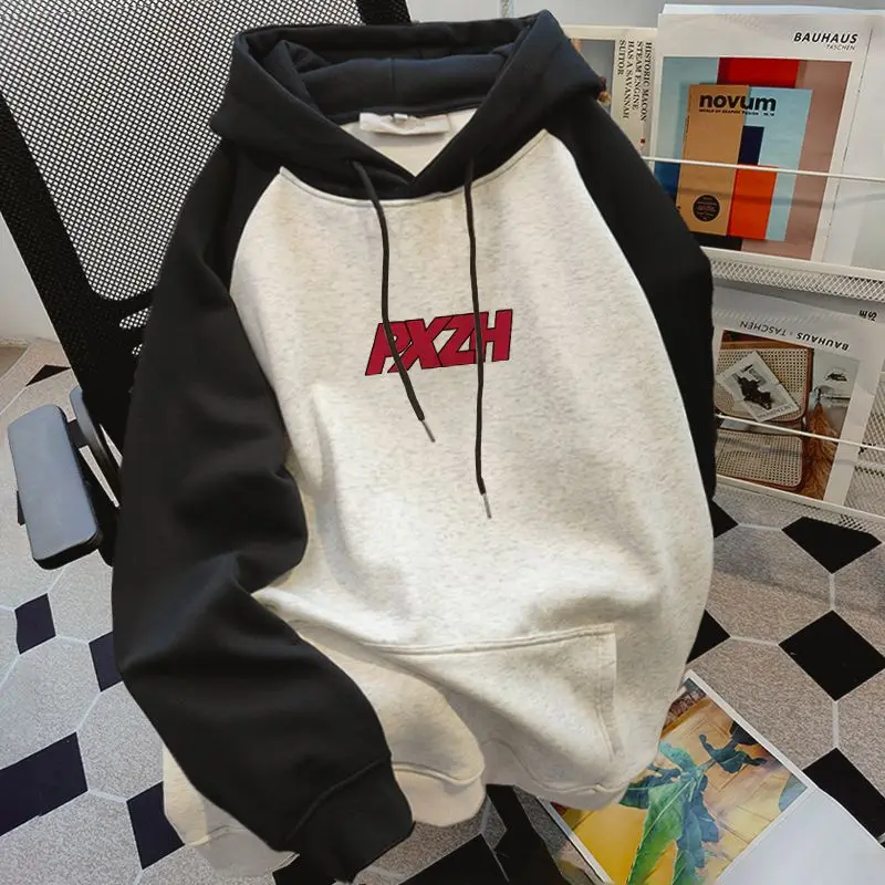 American Vintage 2025 Autumn Winter Men’s Patchwork Hoodie High Street Fashion Raglan Sleeve Hoodie for Men